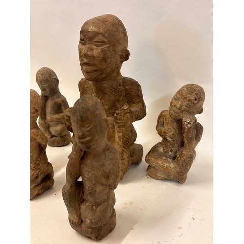 253 - Six Tribal Stonewear Figures. Largest 21cm x 9cm x 9cm.  (6)