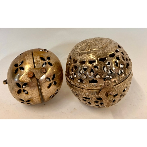 254 - Two Decorative Silver Coloured Incense Balls. Largest 8cm x 10cm.  (2)