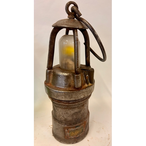 255 - Vintage Metal Hanging  Miners Lamp. 27cm x 11cm.