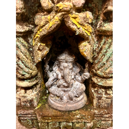 261 - Stone Garden Temple With Metal Ganesh Figure  . 40cm x 22cm x 18cm.