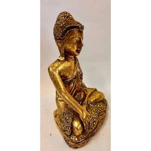 264 - Decorative Wooden Gilt Figure Of A Buddha. 24cm x 18cm x 12cm.