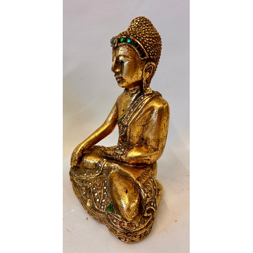 264 - Decorative Wooden Gilt Figure Of A Buddha. 24cm x 18cm x 12cm.