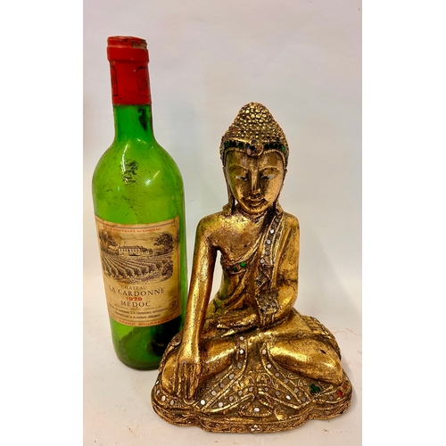 264 - Decorative Wooden Gilt Figure Of A Buddha. 24cm x 18cm x 12cm.