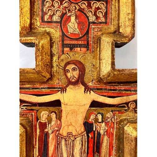 273 - Crucifix Cross On Gilt Wooden frame Possible San Damiano Wall Mount. 43cm x 32cm x 3cm