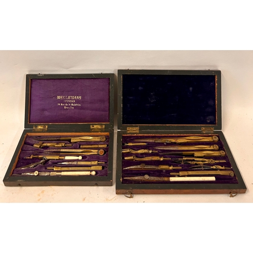 275 - Two Wooden Cased Sets Of Vintage Drawing Draughtsmans Sets. Largest Case 20cm x 12cm. (2)