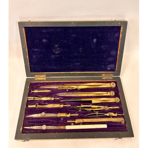 275 - Two Wooden Cased Sets Of Vintage Drawing Draughtsmans Sets. Largest Case 20cm x 12cm. (2)