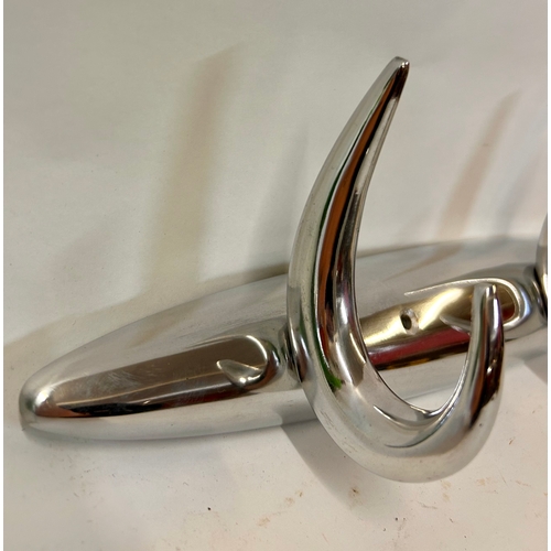 276 - Polish Aluminium Three Hook Coat/Hat Wall Hook. 46cm x 11cm.