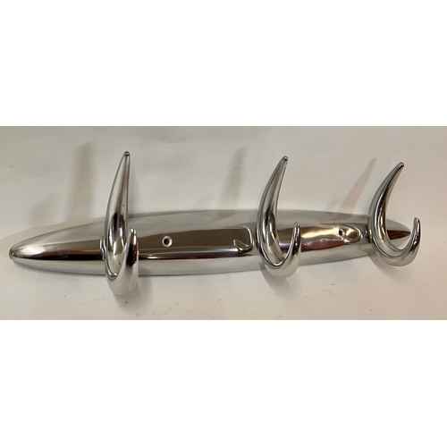 276 - Polish Aluminium Three Hook Coat/Hat Wall Hook. 46cm x 11cm.