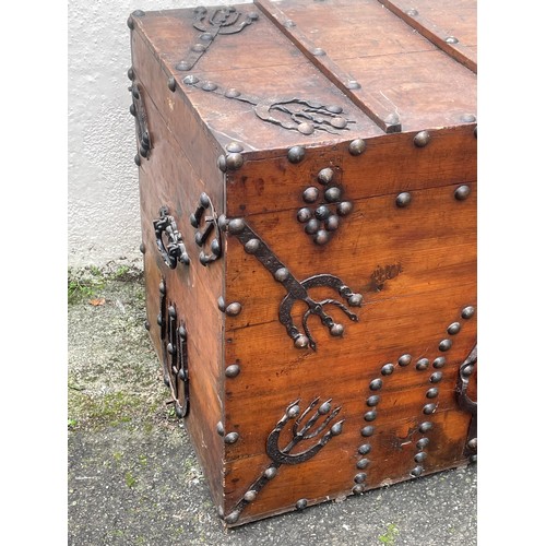 40 - Antique Chest / Strong Box With Iron work Decoration. 102 x 63 x 77 cms