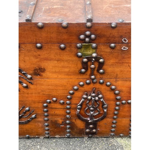 40 - Antique Chest / Strong Box With Iron work Decoration. 102 x 63 x 77 cms