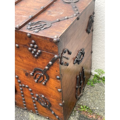 40 - Antique Chest / Strong Box With Iron work Decoration. 102 x 63 x 77 cms