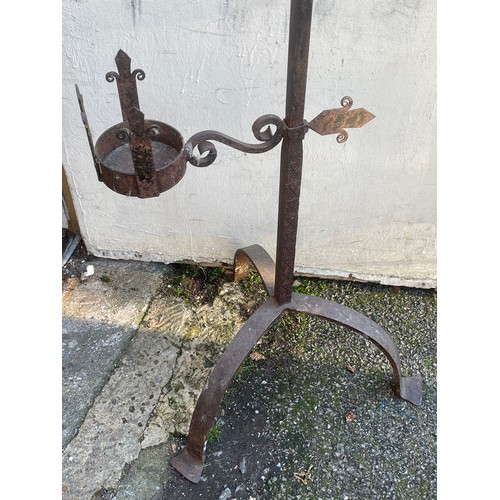 44 - Antique Wrought Iron Gothic Style Candle Holder. 150 cms High