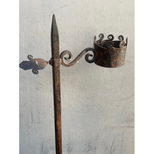 44 - Antique Wrought Iron Gothic Style Candle Holder. 150 cms High