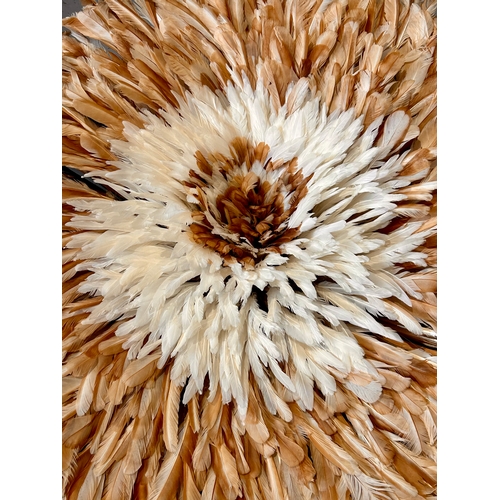 465 - Tribal Art Juju Feather Headdress 75cms Diameter.