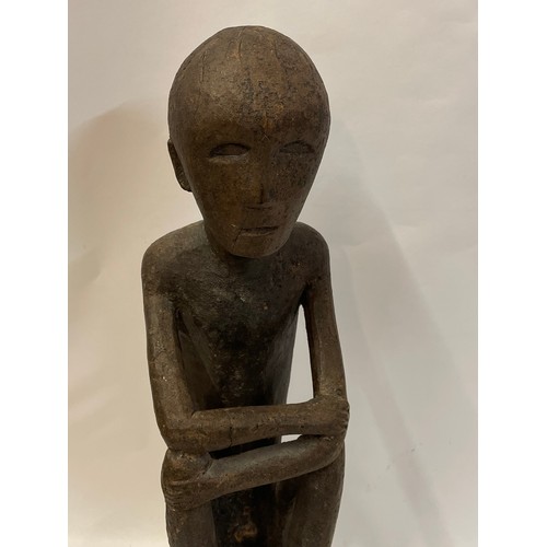 466 - Antique Tribal Art Figure Of A Seated Gentleman Possibly Bulul. 62 cms High