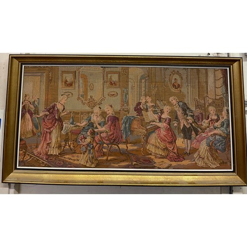 337 - Continental Framed Tapestry Of Ladies Afternoon Tea. 105 x 55 cms