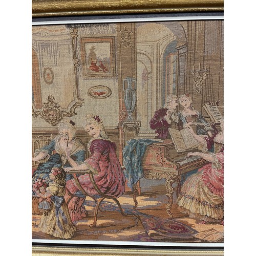 337 - Continental Framed Tapestry Of Ladies Afternoon Tea. 105 x 55 cms