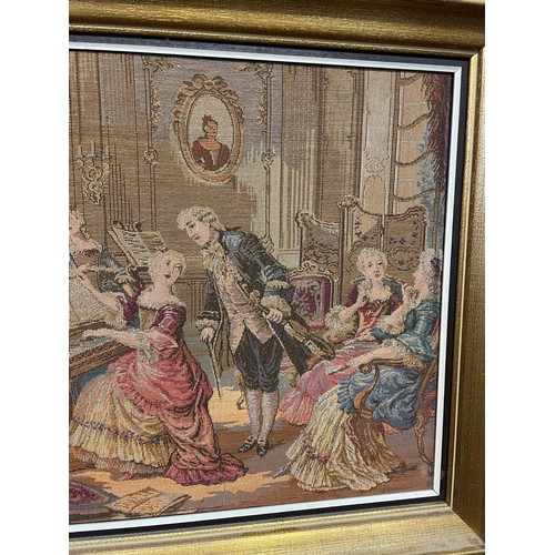 337 - Continental Framed Tapestry Of Ladies Afternoon Tea. 105 x 55 cms