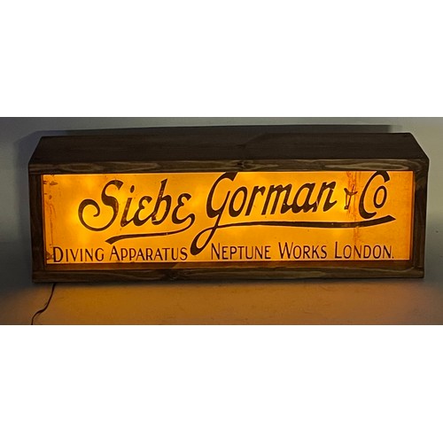 401 - Modern Illuminated Siebe Gorman And Co Diving Apparatus Sign. 59 x 12 x 19 cms