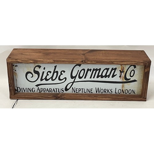 401 - Modern Illuminated Siebe Gorman And Co Diving Apparatus Sign. 59 x 12 x 19 cms