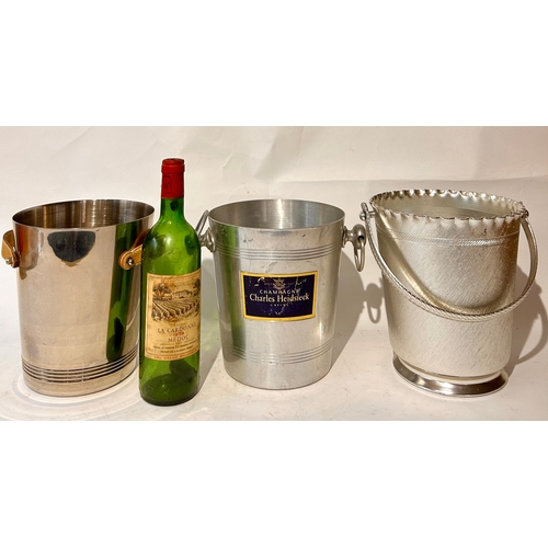 344 - Three Vintage Aluminium Champagne Ice Buckets / Coolers. Largest 21cm x 19cm.  (3)