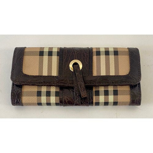 347 - Genuine Burberry London Burberry Check and Leather Purse Looks Unused . Roughly 20cm x 10cm