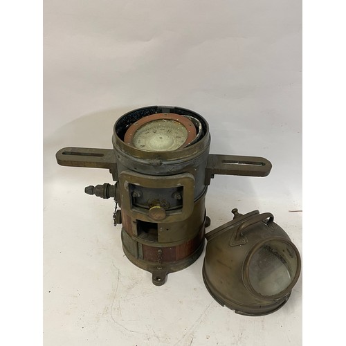 407 - A Rare Antique Military Maritime  Binnacle Compass Of Brass And Wood Construction. 47 x 44cms