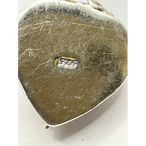 421 - Silver 925 Heart Shaped  Pill Box With Central Stone To Lid. 9.7g