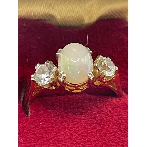 435 - 9ct Gold Hallmarked Opal And Diamond Ring. Size M 1/2. 2.8g