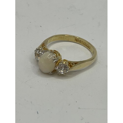 435 - 9ct Gold Hallmarked Opal And Diamond Ring. Size M 1/2. 2.8g