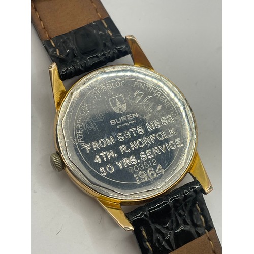 444 - Military Interest Vintage Buren Slimline Grand Prix Watch In Working Order With Engraved To Reverse.... 