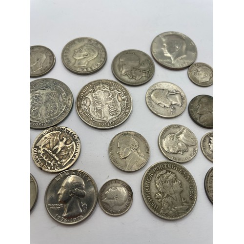 449 - A Group Of  Coins Some With Silver Content, To Include Half Crowns Washington Quarters Etc.