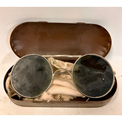 522 - Pair Of Military A&M  Aviation Anti Glare Spectacles In Case. 14cm x 6cm x 3.5cm.