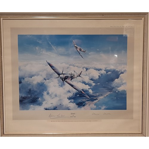 518 - Framed and Glazed  Print 'Spitfire' by Robert Taylor, Pencil Signed by Group Captain Sir Douglas Bad... 