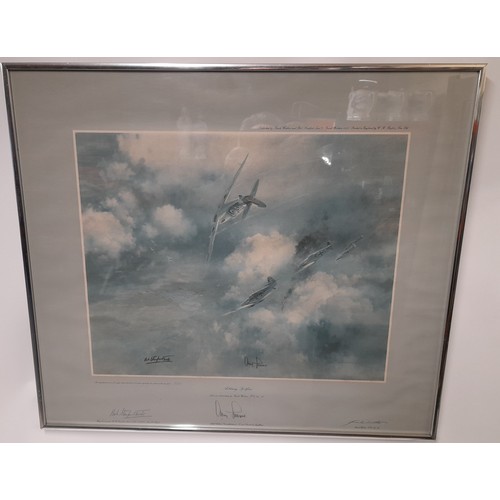 519 - Framed and Glazed Ltd Edition Print 'Achtung Spitfire' by Frank Wootton, Pencil Signed by Adolf Gall... 