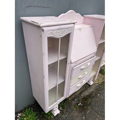 15A - Antique Painted Cabinet With Glazed Drawers. 126 x 33 x 120 cms