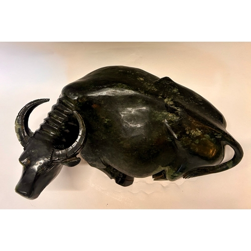 588 - A Large Chinese Dark Green Jade (Possibly Spinach Jade) Figure Of A Water Buffalo 37cm x 26cm x 17.