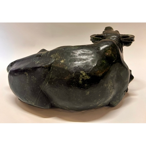 588 - A Large Chinese Dark Green Jade (Possibly Spinach Jade) Figure Of A Water Buffalo 37cm x 26cm x 17.