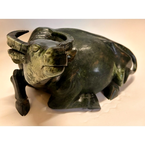 588 - A Large Chinese Dark Green Jade (Possibly Spinach Jade) Figure Of A Water Buffalo 37cm x 26cm x 17.