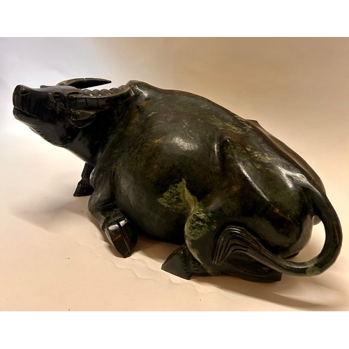 588 - A Large Chinese Dark Green Jade (Possibly Spinach Jade) Figure Of A Water Buffalo 37cm x 26cm x 17.