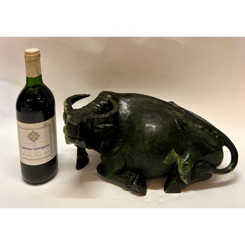 588 - A Large Chinese Dark Green Jade (Possibly Spinach Jade) Figure Of A Water Buffalo 37cm x 26cm x 17.