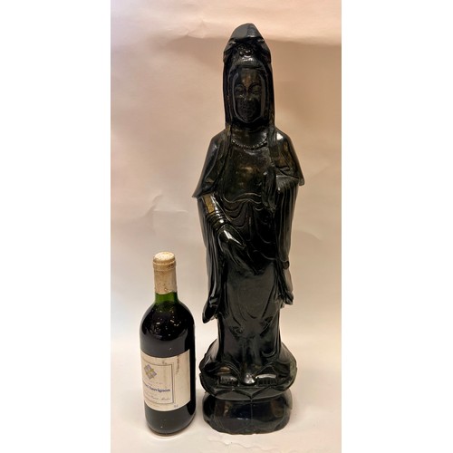 592 - A Large Chinese Dark Green Jade (Possibly Spinach Jade) Figure Of A Female 56cm x 14cm x 14cm.