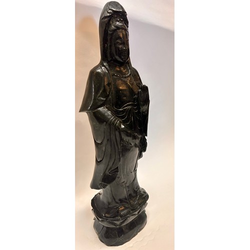 592 - A Large Chinese Dark Green Jade (Possibly Spinach Jade) Figure Of A Female 56cm x 14cm x 14cm.