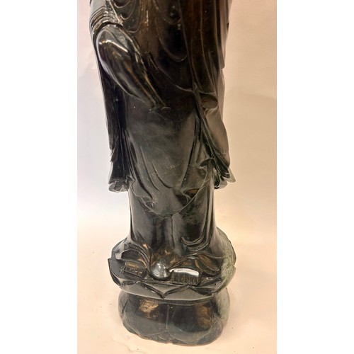 592 - A Large Chinese Dark Green Jade (Possibly Spinach Jade) Figure Of A Female 56cm x 14cm x 14cm.