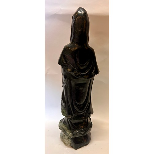 592 - A Large Chinese Dark Green Jade (Possibly Spinach Jade) Figure Of A Female 56cm x 14cm x 14cm.