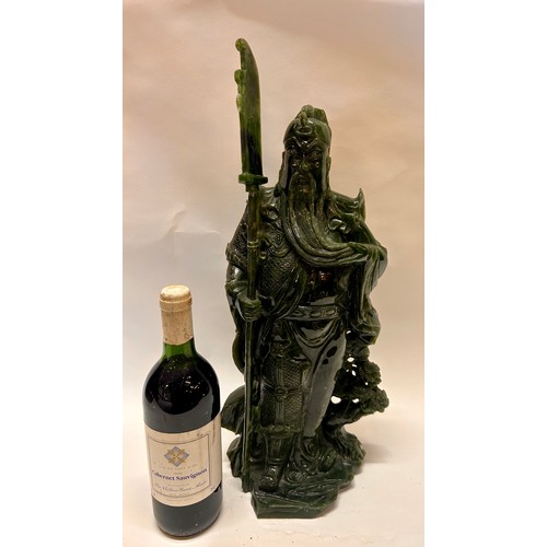 594 - A Large Chinese Dark Green Jade (Possibly Spinach Jade) Figure Of A General 51cm x 18cm x 13cm.