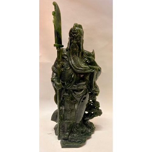 594 - A Large Chinese Dark Green Jade (Possibly Spinach Jade) Figure Of A General 51cm x 18cm x 13cm.