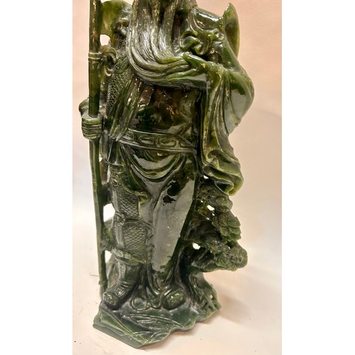 594 - A Large Chinese Dark Green Jade (Possibly Spinach Jade) Figure Of A General 51cm x 18cm x 13cm.