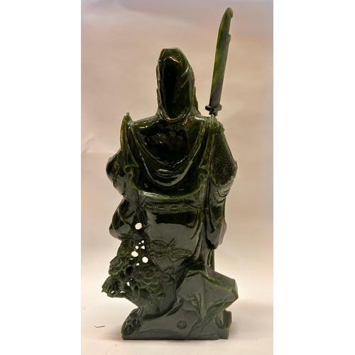 594 - A Large Chinese Dark Green Jade (Possibly Spinach Jade) Figure Of A General 51cm x 18cm x 13cm.