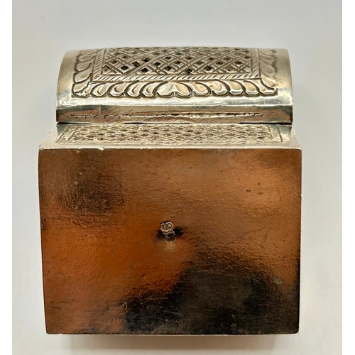 3 - Decorative Pierced Silver Casket / Box Marked 900 . 5.5cm x 4.5cm x 4cm.